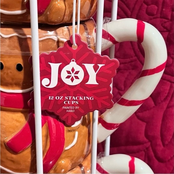 NEW - Gingerbread Man Stackable Stoneware Mug Set with Metal Caddy. NWT - Picture 5 of 8